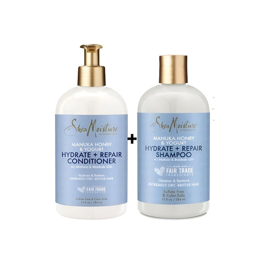 Shea Moisture Pack Shampoing & Après-Shampoing – Miel de Manuka & Yaourt Hydrate + Repair – 384 ml