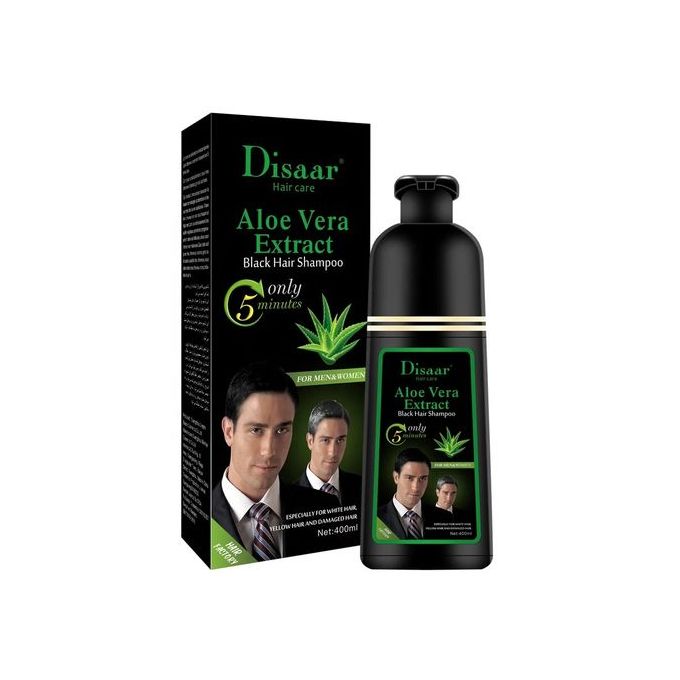Disaar – Shampooing à l’Aloe Vera pour couvrir les cheveux blancs et colorer en noir naturel – 400 ml