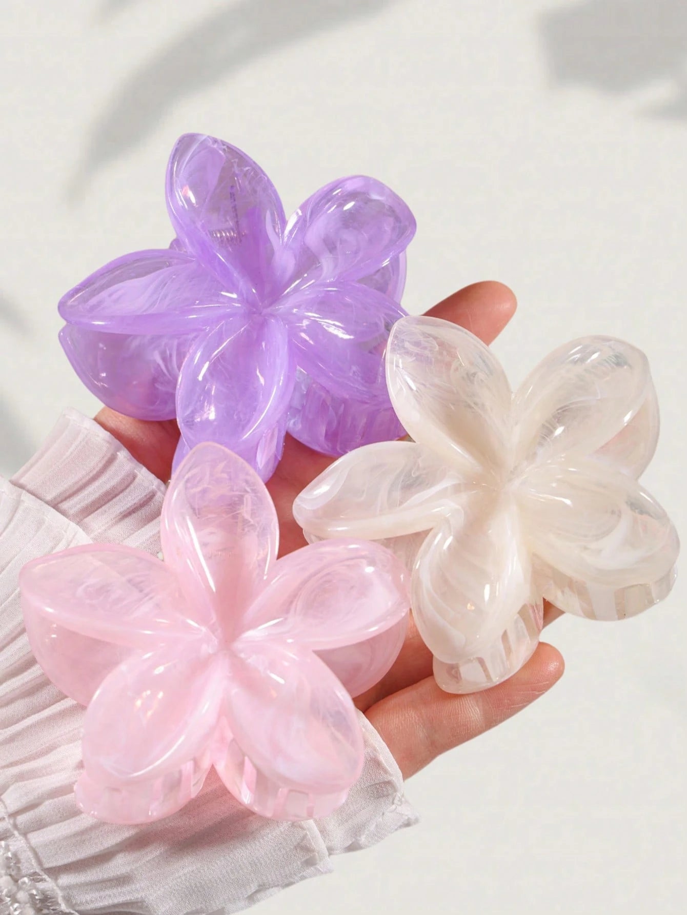 Pinces à Cheveux Fleurs – Lot de 3 – (Rose/Blanc/Bleu)